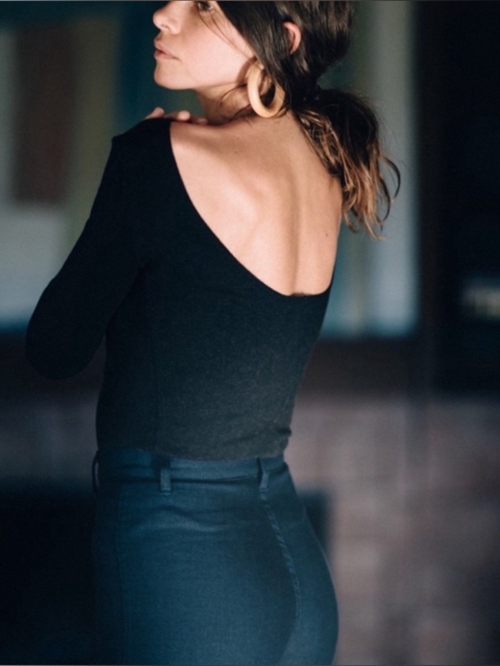 RARE OZMA Black Ballet Top 3/4 Sleeve, Scoop Back